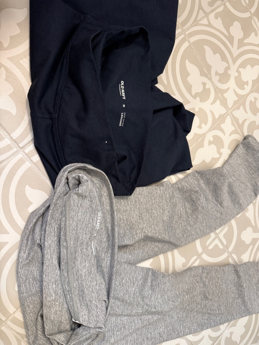 Old Navy high rise leggings in Black and Heather Gray. Both pairs for $9